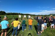 Personen stehen auf einem Feld